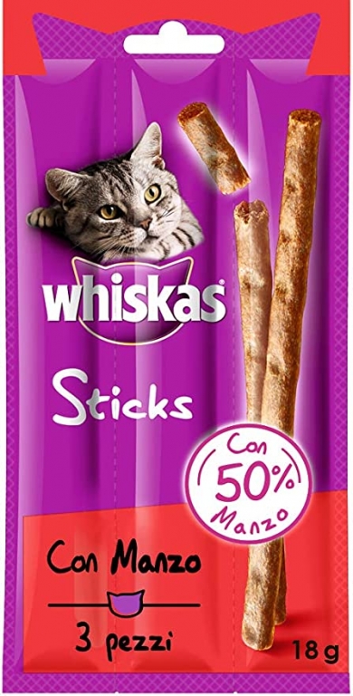 WHISKAS STICKS MANZO gr.6x3   
